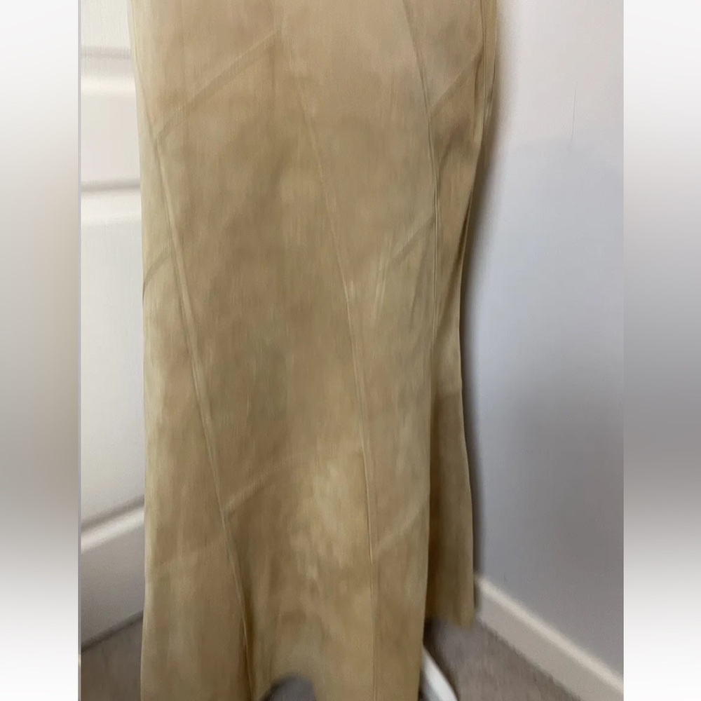 Genuine suede Size 12 skirt lined panelled sections Camel Tan Midi Y2K 00s 90s - Picture 2 of 12